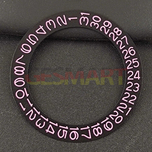 Pink date wheel overlay for NH35 NH36 watch movement on black background.
