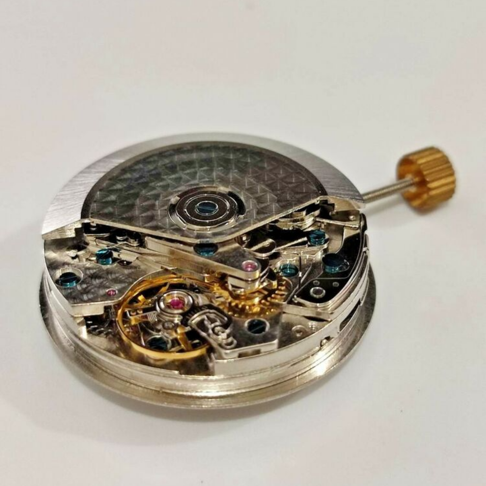 DANDONG 7750 black automatic watch movement with date display, perfect for precise repairs and upgrades.