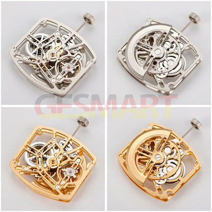 Asiatisches HZ1C01A Silber/Gold/Schwarzes tonnenförmiges automatisches mechanisches Uhrwerk