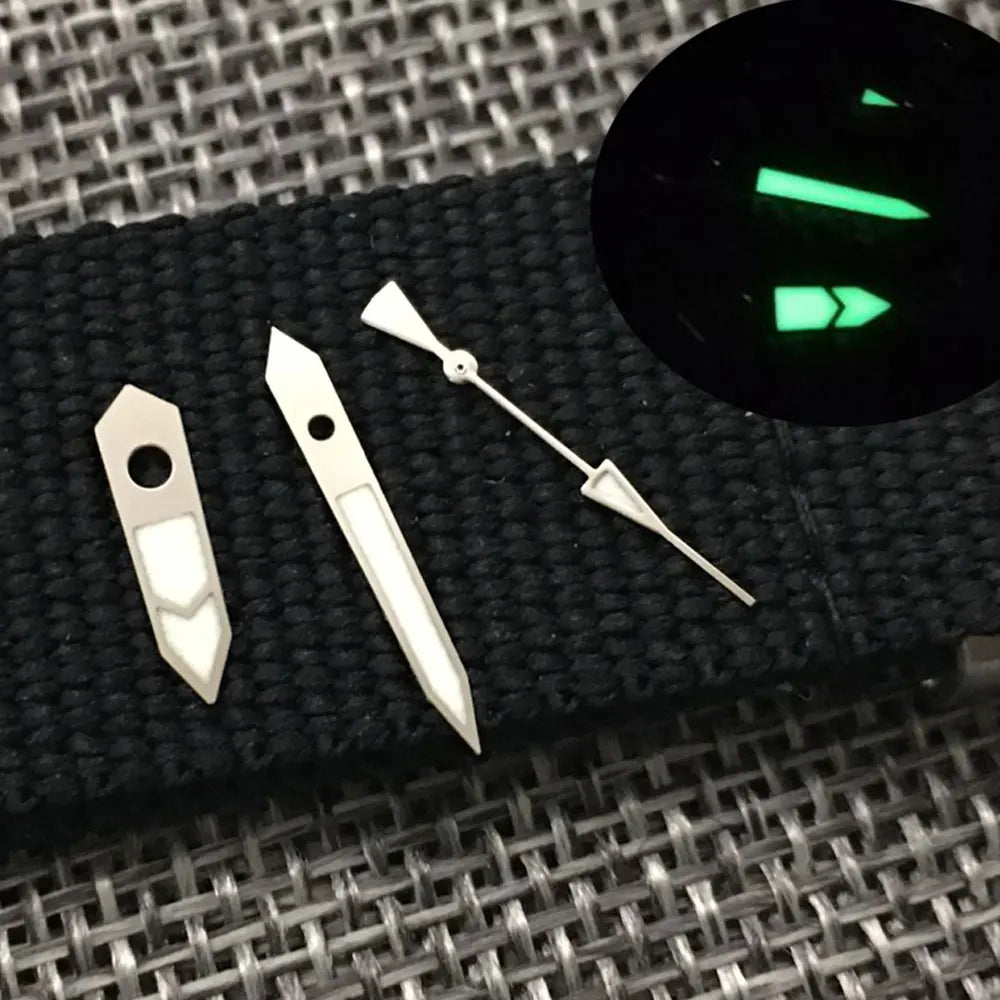 SKX MOD Silver Watch Hands  with Green Lume For NH35 NH36 7S26 4R35 7009
