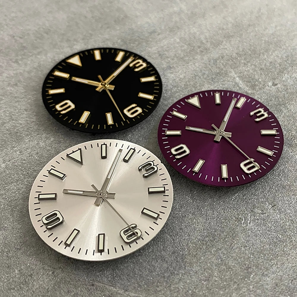 28.5MM Watch Dial + Watch Hands Green Luminous Dials for NH35/36/4R/7S Movement