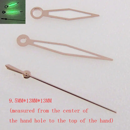 Green luminous watch hands set, compatible with NH35 NH36 7s36 7s25 7s35 6r15 movements.