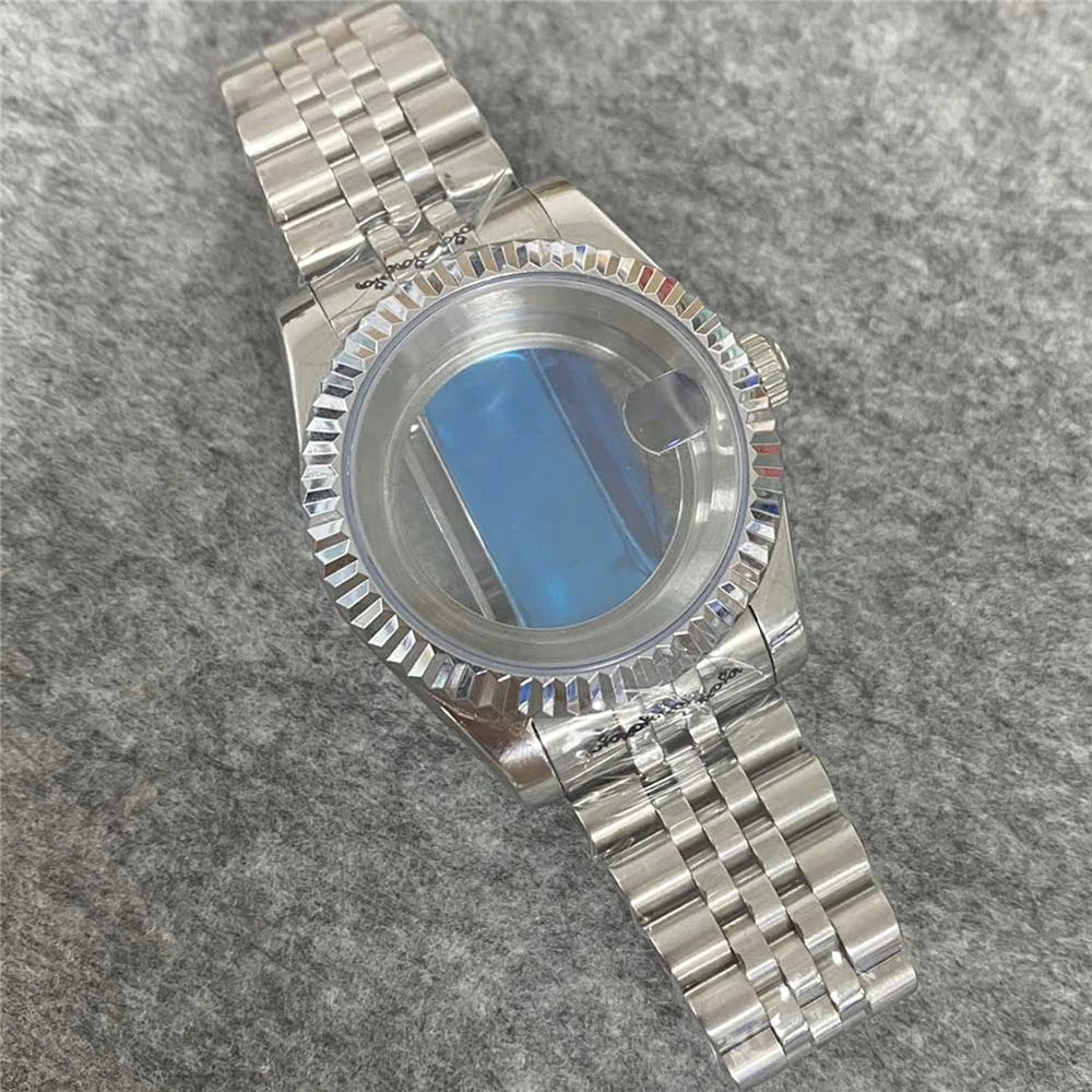 36/39mm Steel Watch Case+Strap for NH35/36 Transparent Back Cover with Watchband