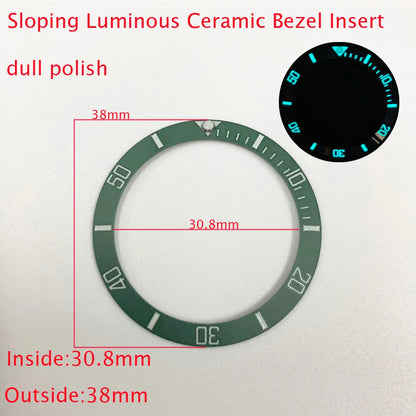 Sloping ceramic bezel insert 38x30.8mm for divers watches, super luminous, durable replacement part.