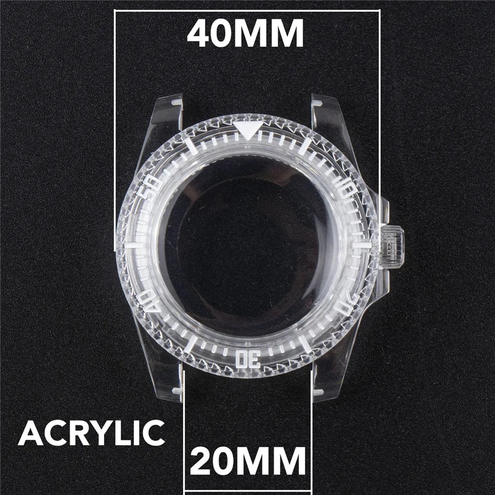 40mm Plastic Watch Case for NH35/36 Unidirectional Rotation Bezel Shell SUB Case