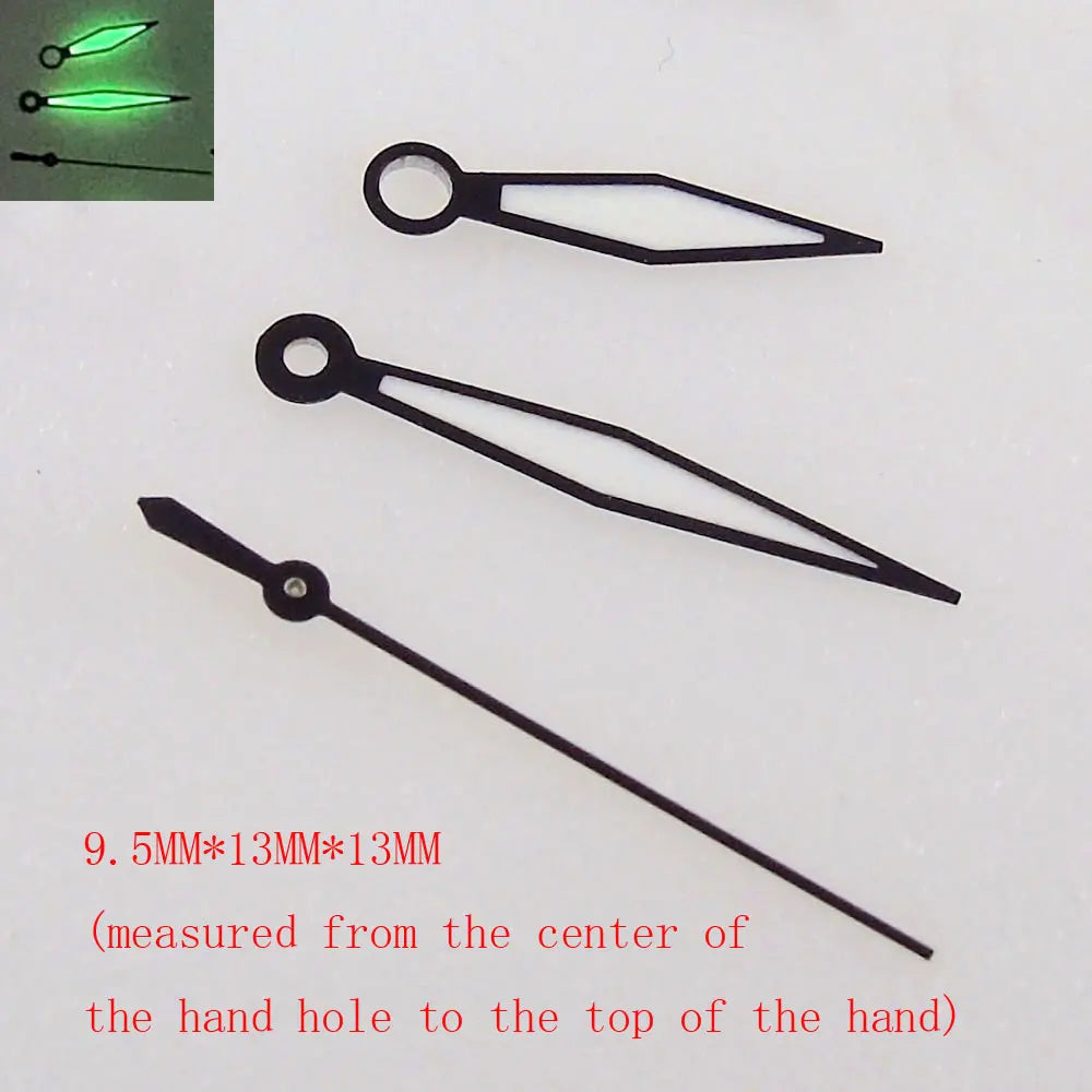 Green luminous watch hands set, compatible with NH35 NH36 7s36 7s25 7s35 6r15 movements.