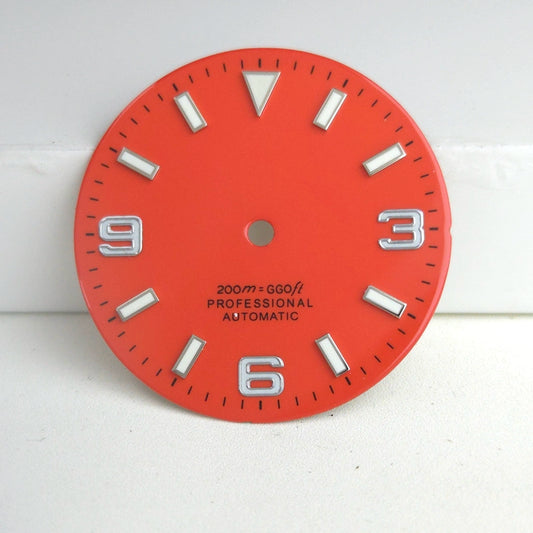 Orange 29mm Silver Nail Watch Dial For Miyota 8215 8200 Blue Lume No Logo