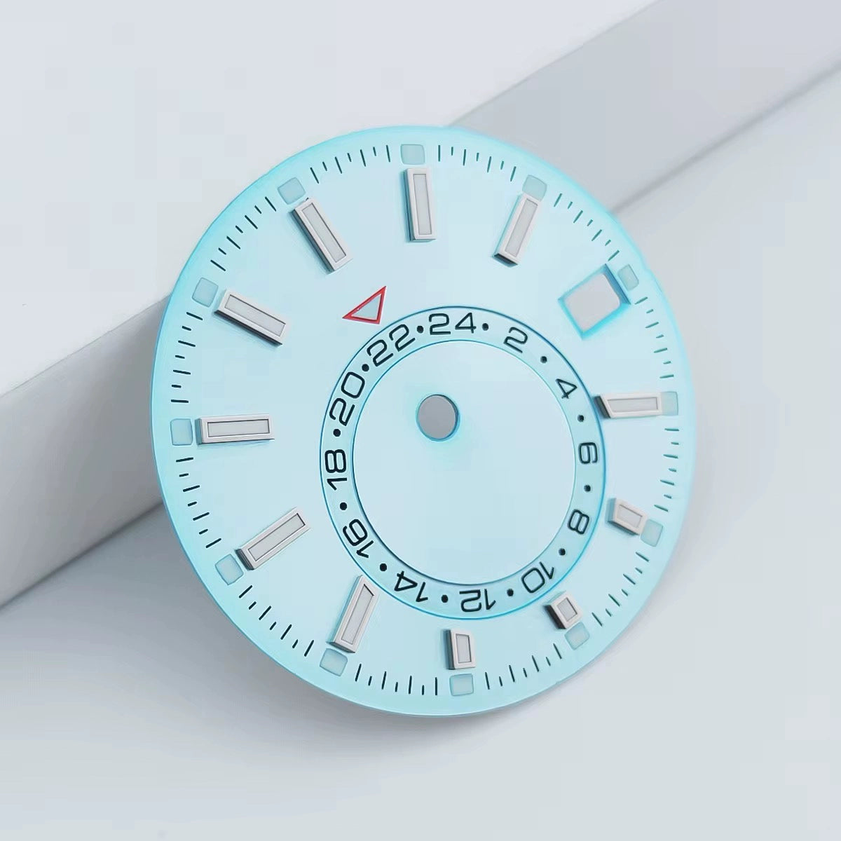 Light Blue 28.5mm Watch Dial For NH35 Movement Green Lume No Logo 24-Hour
