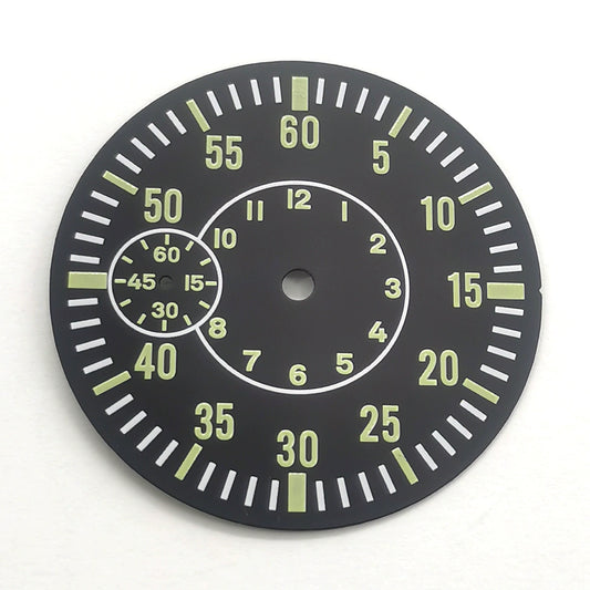 Black+Green 38.5mm Watch Dial For Eta6497 St3600 Green Lume No Logo