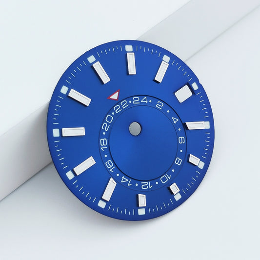 Dark Blue 28.5mm Watch Dial For NH35 Movement Green Lume No Logo 24-Hour