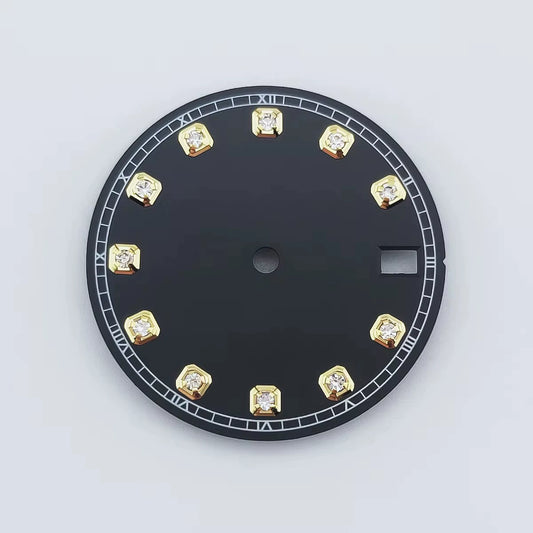 Golden Nail Black 28.5mm Watch Dial Fit For NH36 Movement No Logo