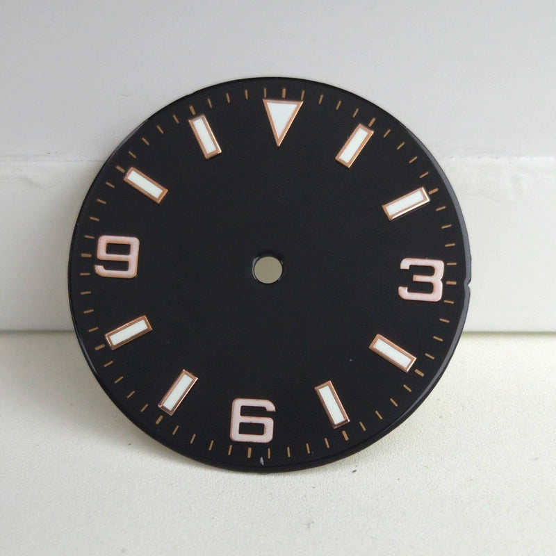 Solid Black 29mm Rose Golden Nail Watch Dial For Miyota 8215 Blue Lume No Logo