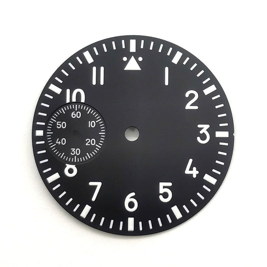 Black 37mm No Logo Watch Dial For Eta6497 St3600 Movement Green Lume