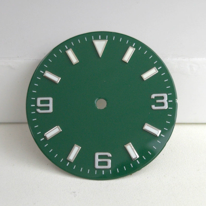 Solid Green 29mm Silver Nail Watch Dial For Miyota 8215 8200 Blue Lume No Logo