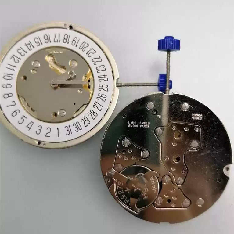 Swiss Part Ronda 5030.D quartz movement with date at 6 on white dial, precise watch accessory