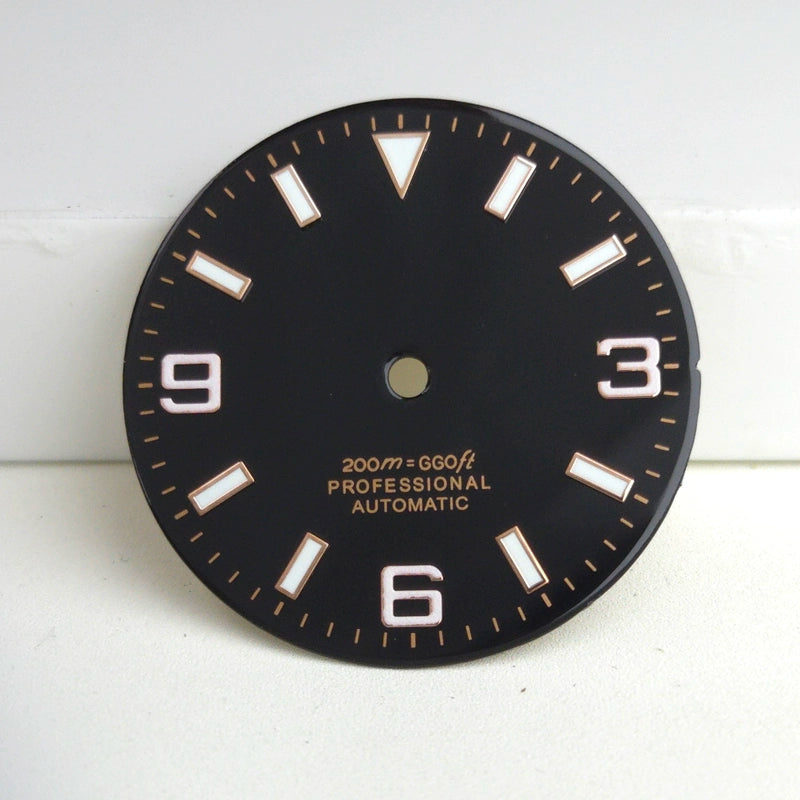 Black 29mm Rose Golden Nail Watch Dial For Miyota 8215 8200 Blue Lume No Logo