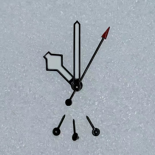 Black trim green luminous watch hands with 6-hand design for VK63 movement, enhancing visibility and style.