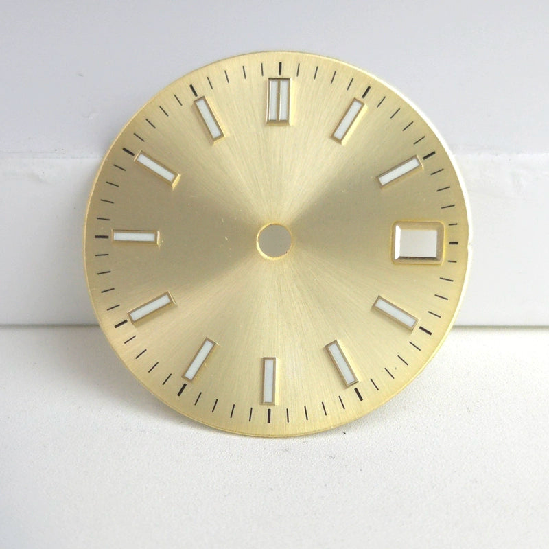 Golden 29mm No Logo Watch Dial For NH34 NH35 NH36 Movement Green Lume