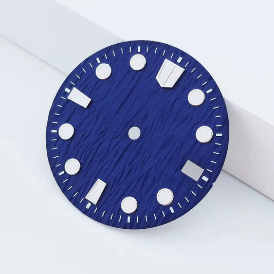 Dark Blue Tree Grain 28.5mm No Logo Watch Dial For NH35 Movement Green Lume