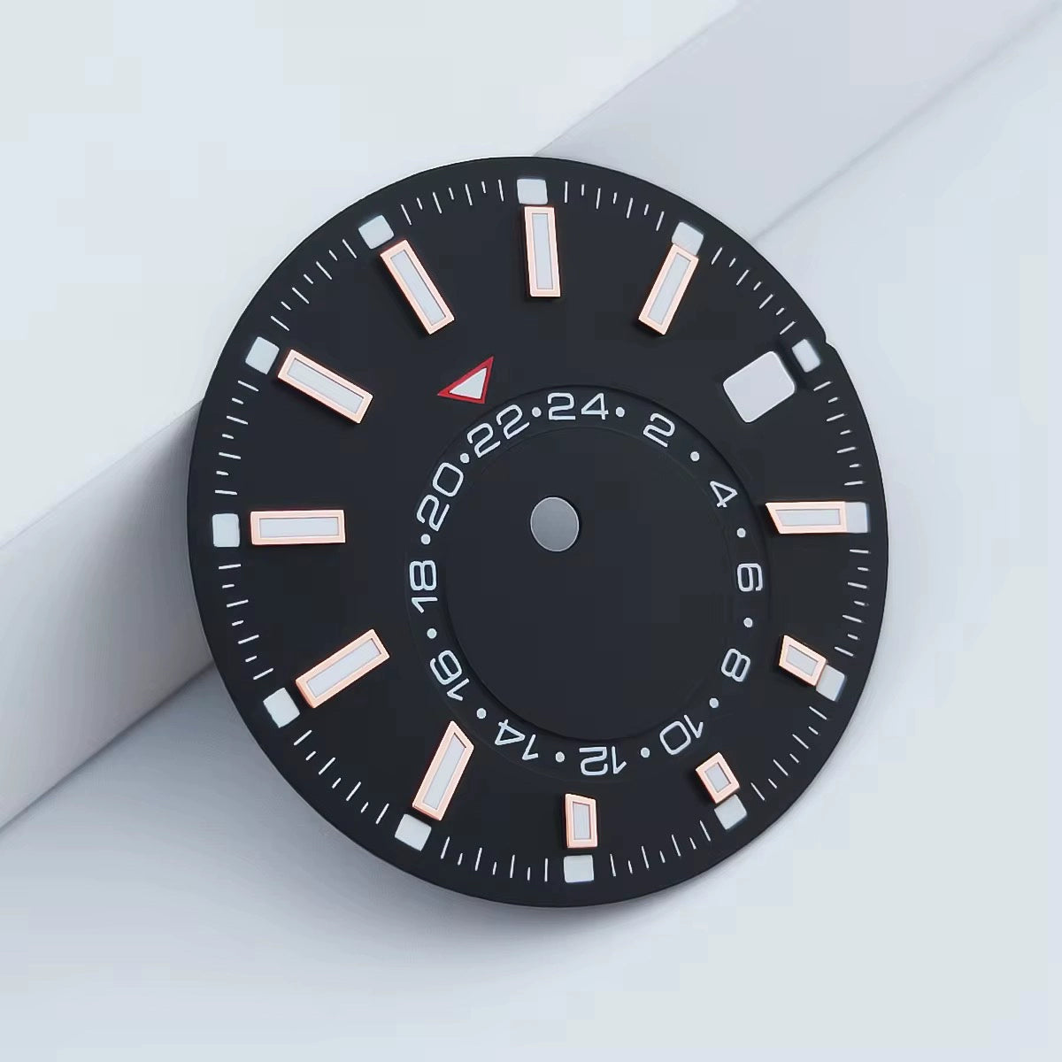 Rose Golden Nail 28.5mm Black Watch Dial For NH35 Movement Green Lume No Logo 24-Hour