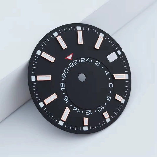 Rose Golden Nail 28.5mm Black Watch Dial For NH35 Movement Green Lume No Logo 24-Hour