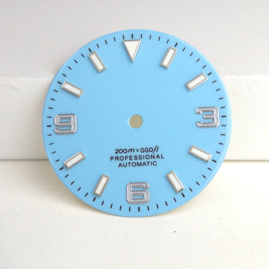 Light Blue 29mm Silver Nail Watch Dial For Miyota 8215 8200 Blue Lume No Logo