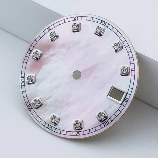 Silver Nail Pink 28.5mm Shell Watch Dial For NH35 NH36 Movement No Logo