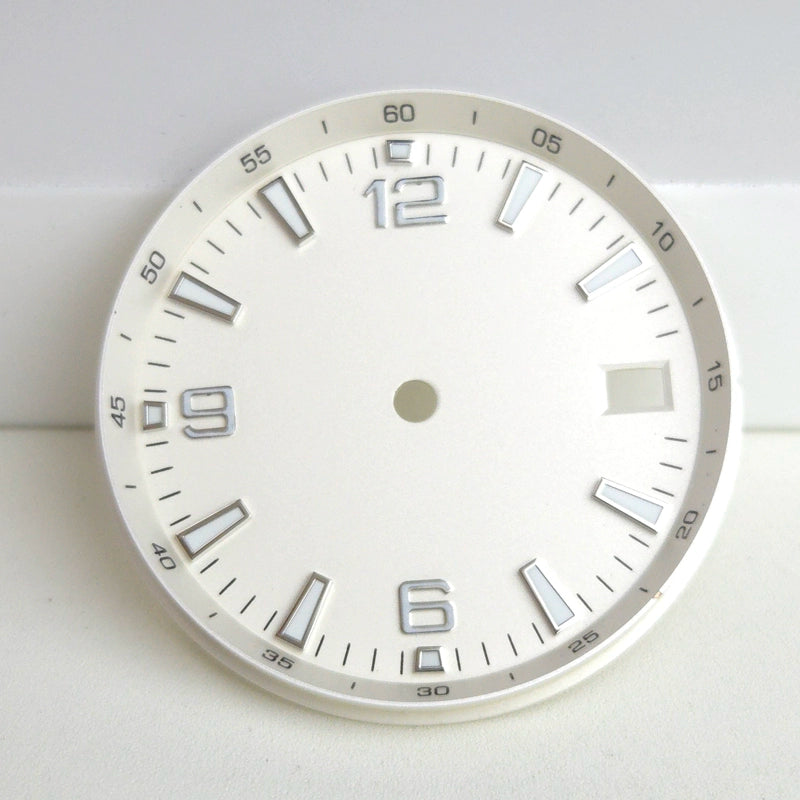White 31mm Watch Dial For NH35 Movement With Scale Circle No Logo Green Lume