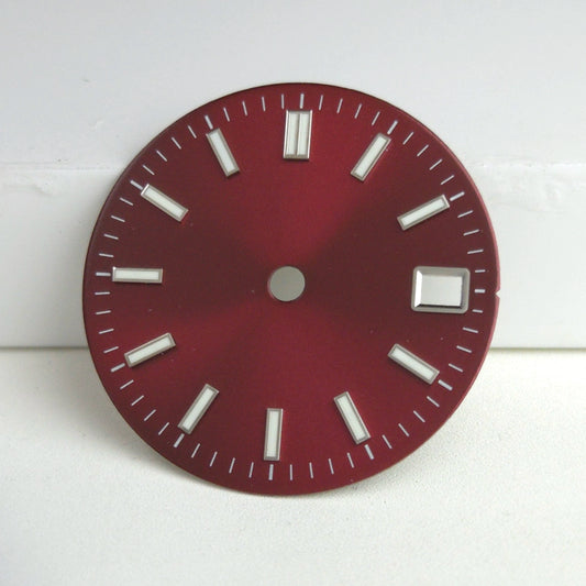 Dark Red 29mm No Logo Watch Dial For NH34 NH35 NH36 Movement Green Lume