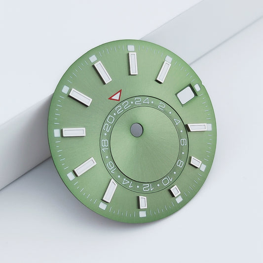 Green 28.5mm Watch Dial For NH35 Movement Green Lume No Logo 24-Hour