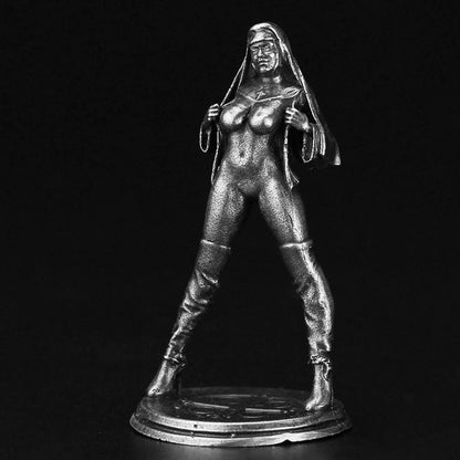 White Brass Figurine Nun Figure Statue - Seductive Religious Novelty Collectible Desktop Decor