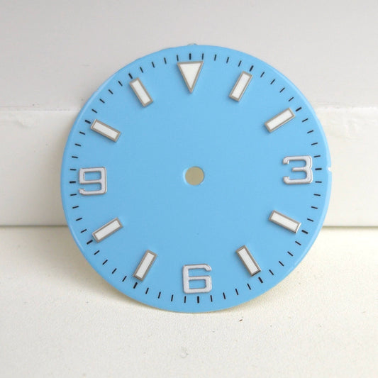 Solid Light Blue 29mm Silver Nail Watch Dial For Miyota 8215 8200 Blue Lume No Logo