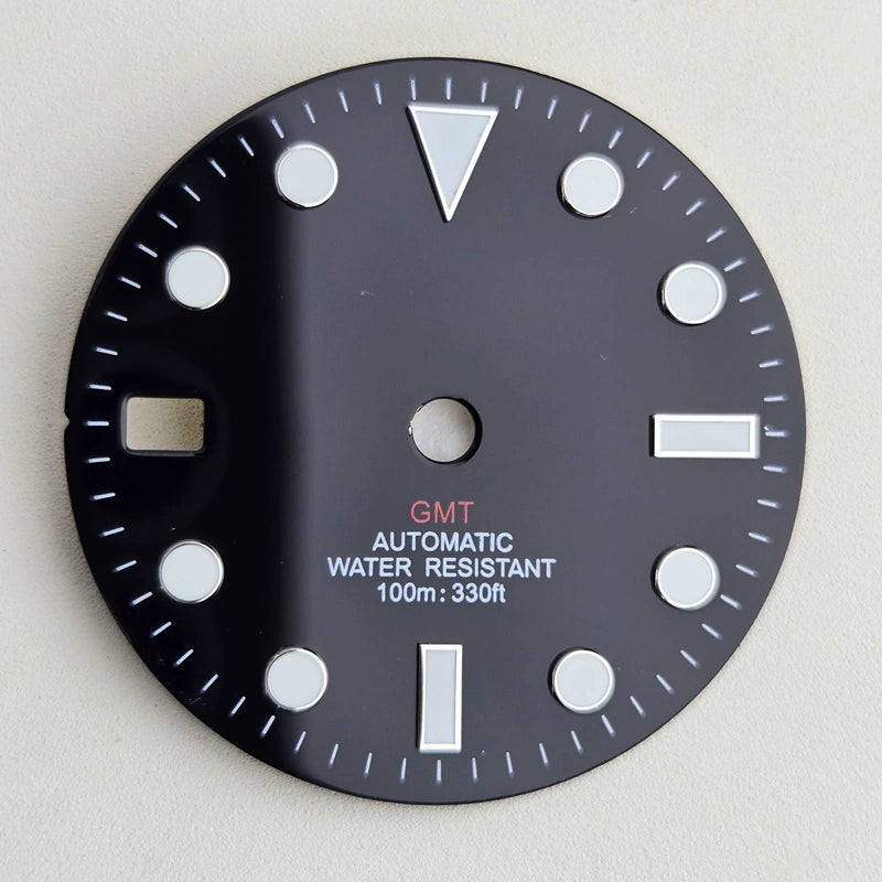 Black 28.5mm Blue Lume Watch Dial For NH36 Movement No Logo Red GMT