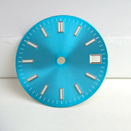 Sky Blue 29mm No Logo Watch Dial For NH34 NH35 NH36 Movement Green Lume