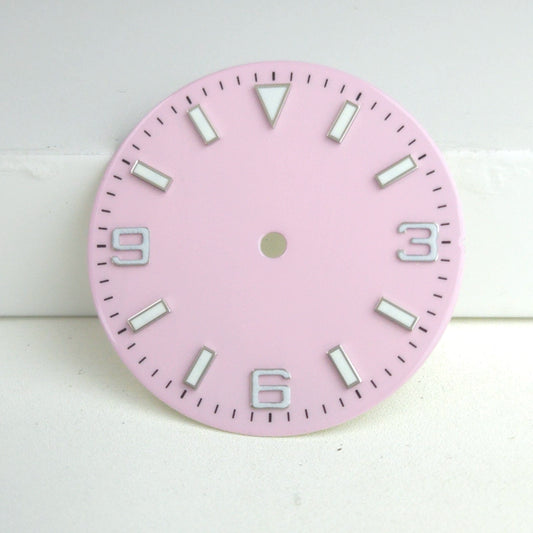 Solid Pink 29mm Silver Nail Watch Dial For Miyota 8215 8200 Blue Lume No Logo