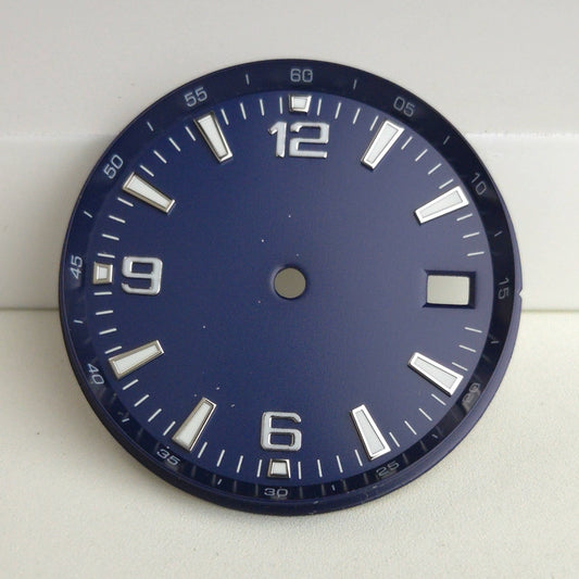 Blue 31mm Watch Dial For NH35 Movement With Scale Circle No Logo Green Lume