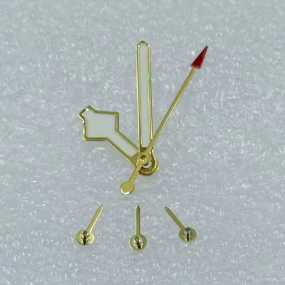 Golden trim green luminous watch hands with 6 hands design, compatible with VK63 movement, for precise timekeeping.