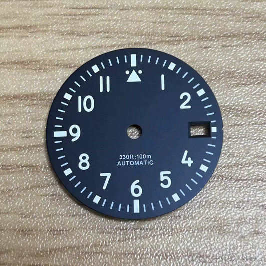 Black 29mm Watch Dial For NH35 NH36 Movement Green Lume No Logo Automatic