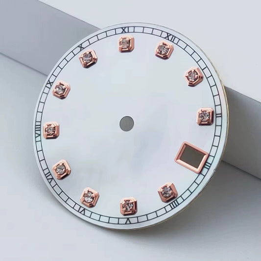 Rose Golden Nail 28.5mm White Shell Watch Dial For NH35 NH36 Movement No Logo