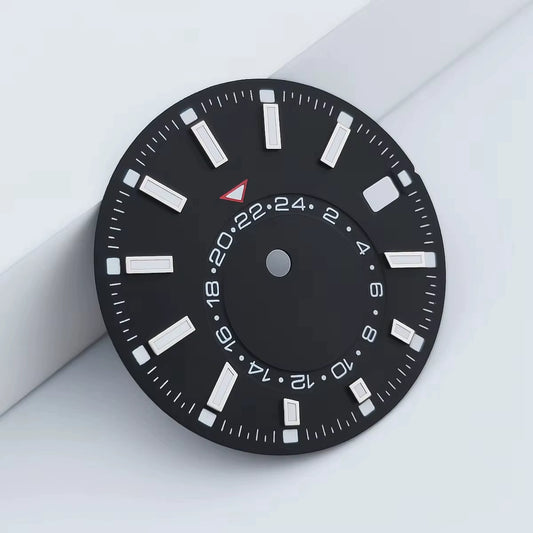 Silver Nail 28.5mm Black Watch Dial For NH35 Movement Green Lume No Logo 24-Hour