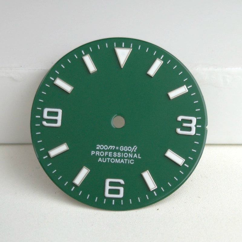 Green 29mm Silver Nail Watch Dial For Miyota 8215 8200 Blue Lume No Logo