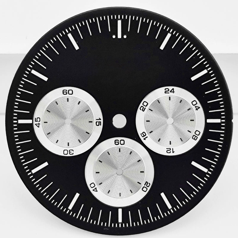 Black+Silver 33.5mm Watch Dial For VK63 Quartz Movement Green Lume No Logo