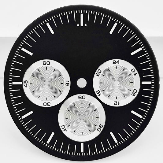 Black+Silver 33.5mm Watch Dial For VK63 Quartz Movement Green Lume No Logo