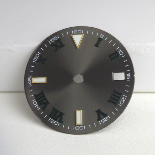 Golden Nail Roman Font 29mm No Logo Grey Watch Dial For NH35 NH36 Green Lume