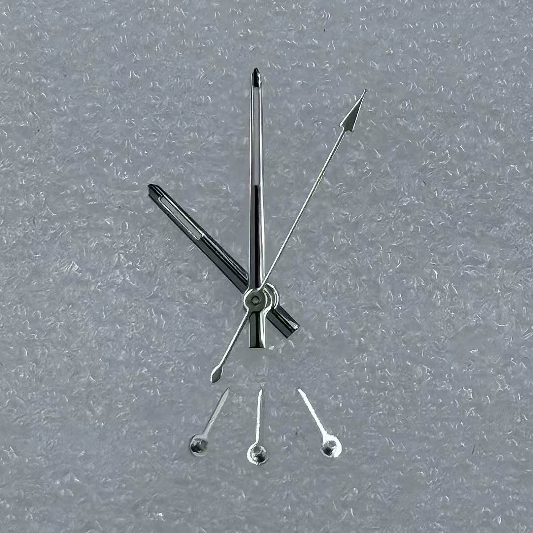 Silver trimmed green luminous watch hands for VK63 movement, enhancing visibility and precision ? ideal for watch repairs.