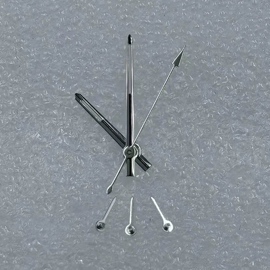 Silver-trimmed green luminous six-hand watch hands for VK63 movement, precision design.