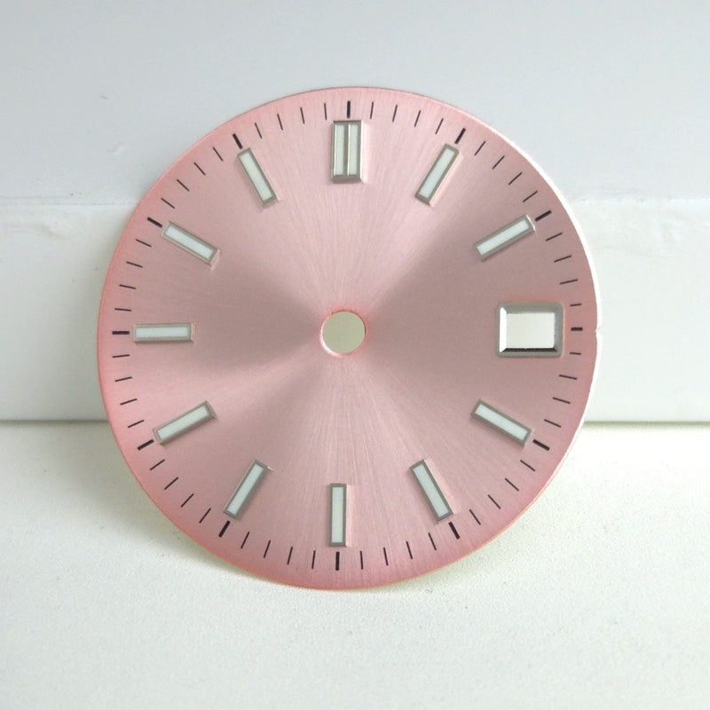 Pink 29mm No Logo Watch Dial For NH34 NH35 NH36 Movement Green Lume