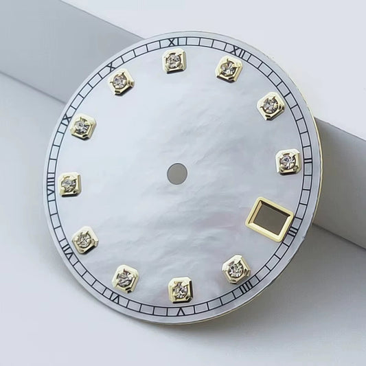 Golden Nail 28.5mm White Shell Watch Dial For NH35 NH36 Movement No Logo
