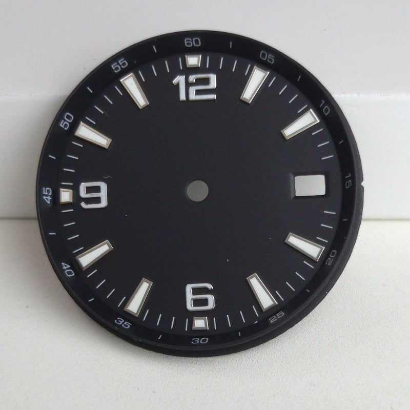 Black 31mm Watch Dial For NH35 Movement With Scale Circle No Logo Green Lume