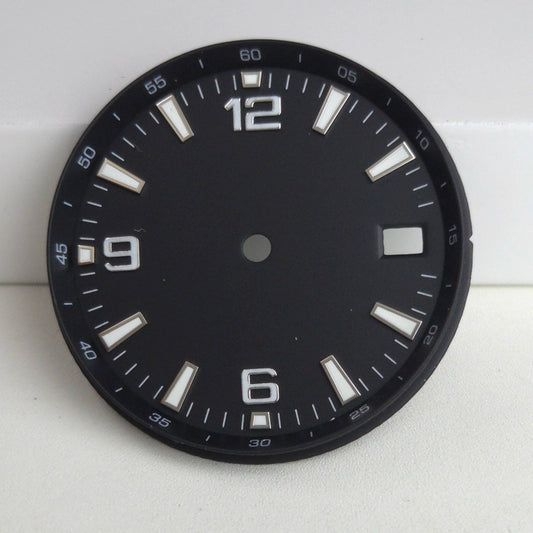 Black 31mm Watch Dial For NH35 Movement With Scale Circle No Logo Green Lume